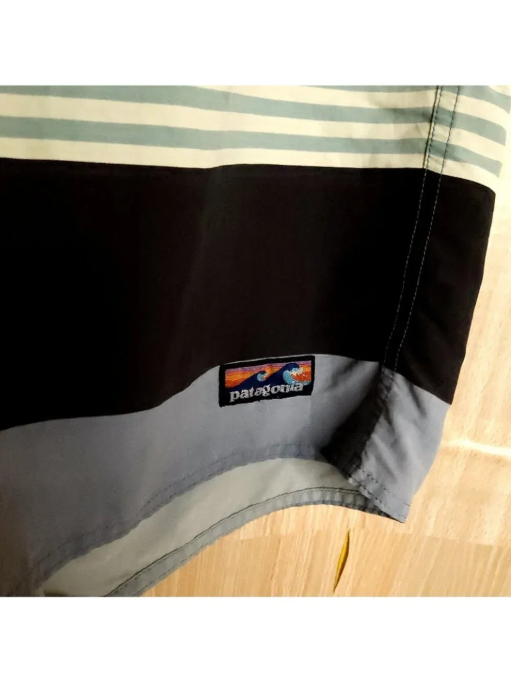 Patagonia Mens Grey Blue Striped Board Shorts 34